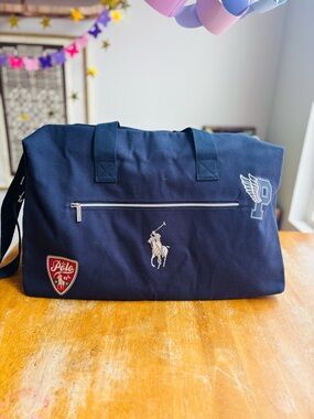 Ralph Lauren Polo Navy Canvas Duffel/ Weekender with Crest and Decals